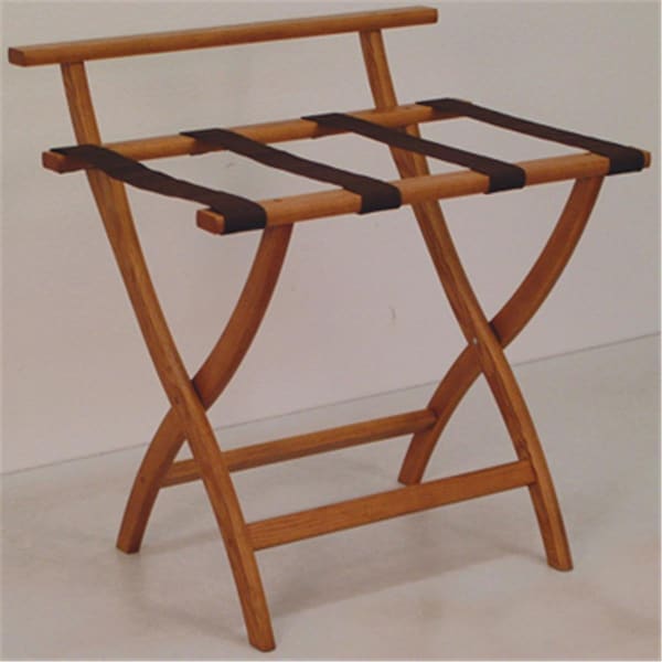 Wooden Mallet WallSaver Luggage Rack in Medium Oak with Brown Webbing LR4-MOBRN - main